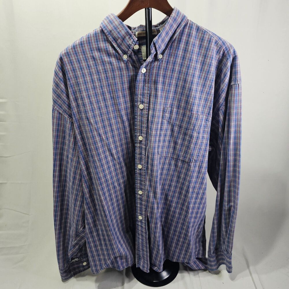 Gap Shirt XL Blue Plaid Button Up Long Sleeve Cotton Stretch Pocket